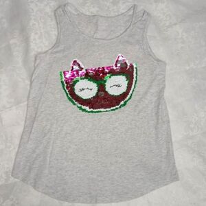 Place Girls Flip Sequin Watermelon Cat Fox Tank Top Light Gray Pink Size 14 XL